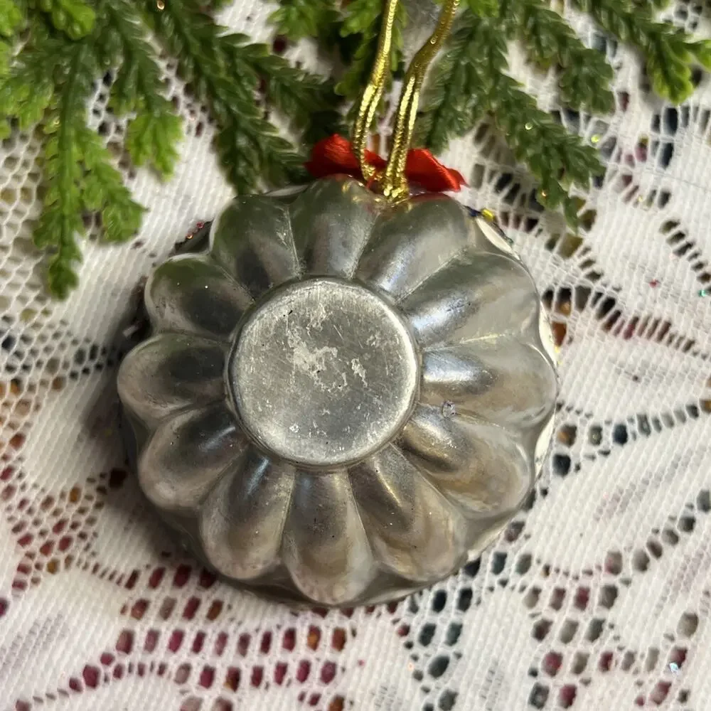 Vintage Round Tart Tin Deer Tree Mushroom Diorama Mid Century Reindeer Ornament